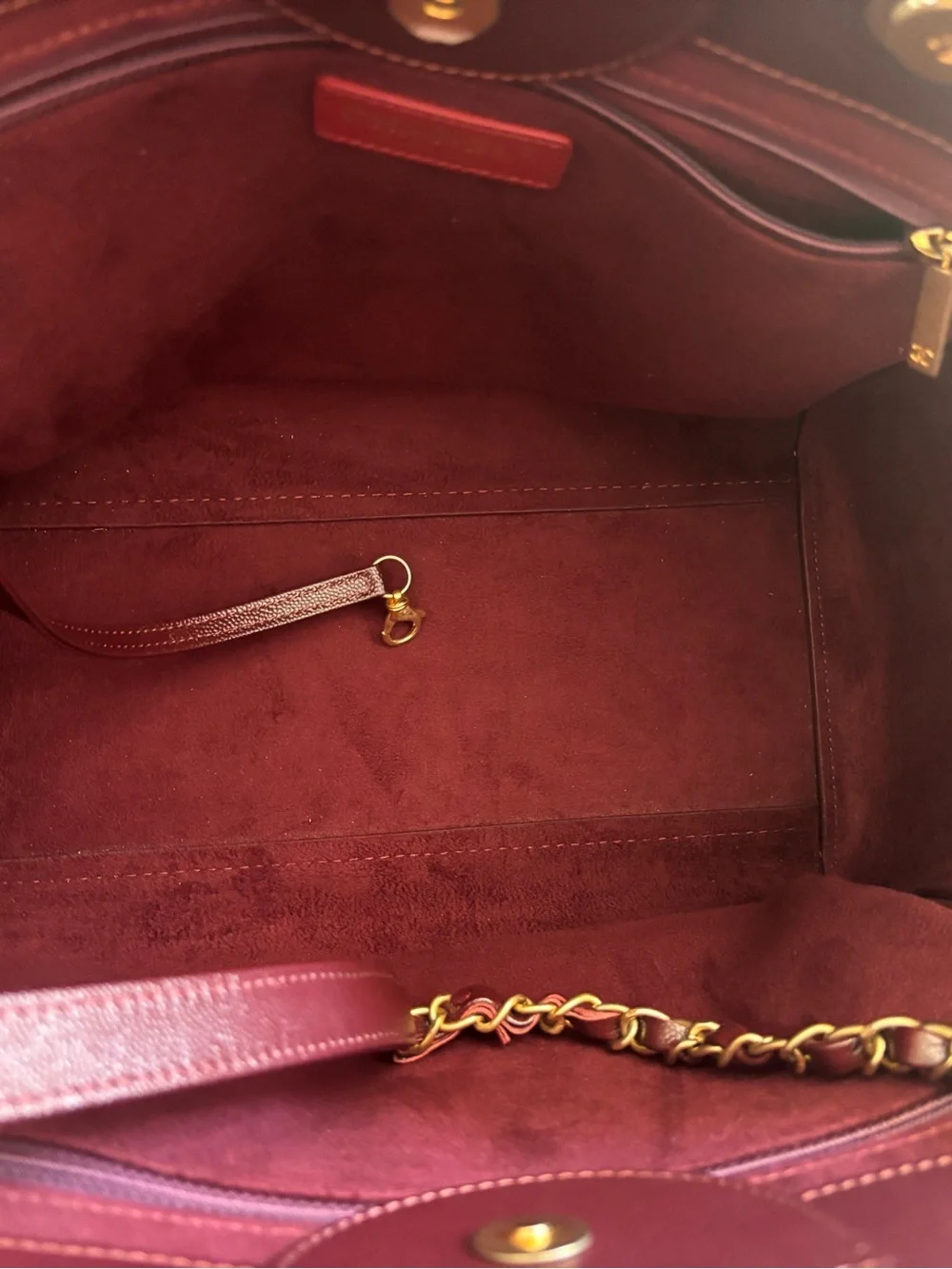 Authentic CHANEL deauville studded caviar leather burgundy tote